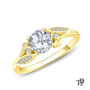 Bague de fiançailles en or 14 carats avec des accents de feuilles inspirées de la nature, diamant de laboratoire taille brillant, vente en gros OEM - Product Image 1