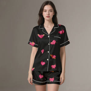 Ensemble de pyjama en satin respirant de qualité supérieure, 2 pièces, avec impression numérique, pour toutes les saisons - Product Image 5