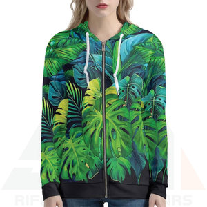 Sudadera de Invierno para Mujer, Premium, con Estampado de Hojas de Monstera Tropical, Tejido de Felpa, con Cordón Ajustable y Puños Acanalados, Logotipo Frontal - Product Image 4