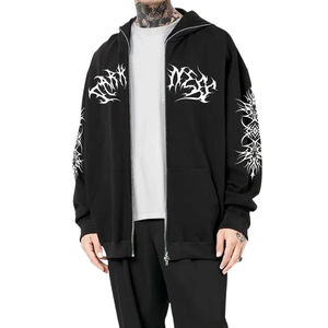 Sweat à capuche noir imprimé personnalisé unisexe thermique avec fermeture éclair complète et design graphique Streetwear Fashion XS Size - Product Image 3