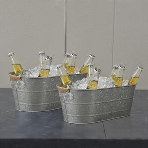Ensemble de 2 seaux à glace ovales en fonte galvanisée Refroidisseur de boisson isolé à double paroi Capacité de 5L pour événements, fêtes, décoration de mariage - Product Image 2