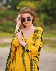 Summer <b>Ladies</b> Wear Tie Dye Long <b>Kaftan</b> Summer and Beach Wear Cover up <b>Dress</b> for Women V Neck Tie Dye <b>Dress</b> Custom OEM Service - Product Image 5