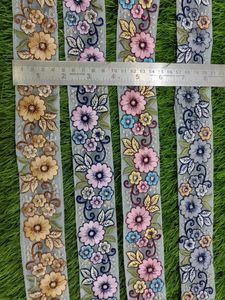 Custom Made Floral Embroidered in Four <b>Colour</b> Ways in Ethnic Floral Designs for Various Purposes in 2 Inch Width - Product Image 3