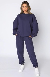 Survêtement coton coupe décontractée femmes goutte épaule 2 pièces ensemble joggers pantalon sweat avec pantalons de survêtement sweats à capuche vierges surdimensionné - Product Image 2