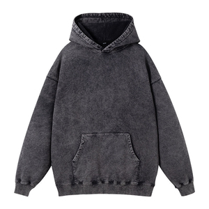 Sweat à capuche court vintage personnalisé pour hommes lavage à l'acide style vieilli ourlet brut Streetwear sweat à capuche d'hiver de haute qualité - Product Image 1
