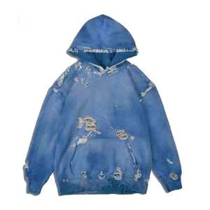 100% coton personnalisé en détresse Vintage lavé à l'acide sweat à capuche court pour hommes sans cordes bouffée impression broderie automne saison Style - Product Image 1