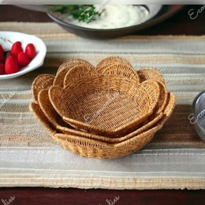 Cesta tejida de ratán para exteriores, escurridor de cocina para almacenamiento de aperitivos y frutas con marco de huevo de ciruela, Juego de 3 para uso doméstico - Product Image 1