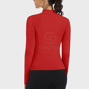 Chaqueta atlética con cremallera para Yoga transpirable ecológica de secado rápido de poliéster/algodón ropa deportiva de manga larga para entrenamiento de gimnasia para mujeres - Product Image 6