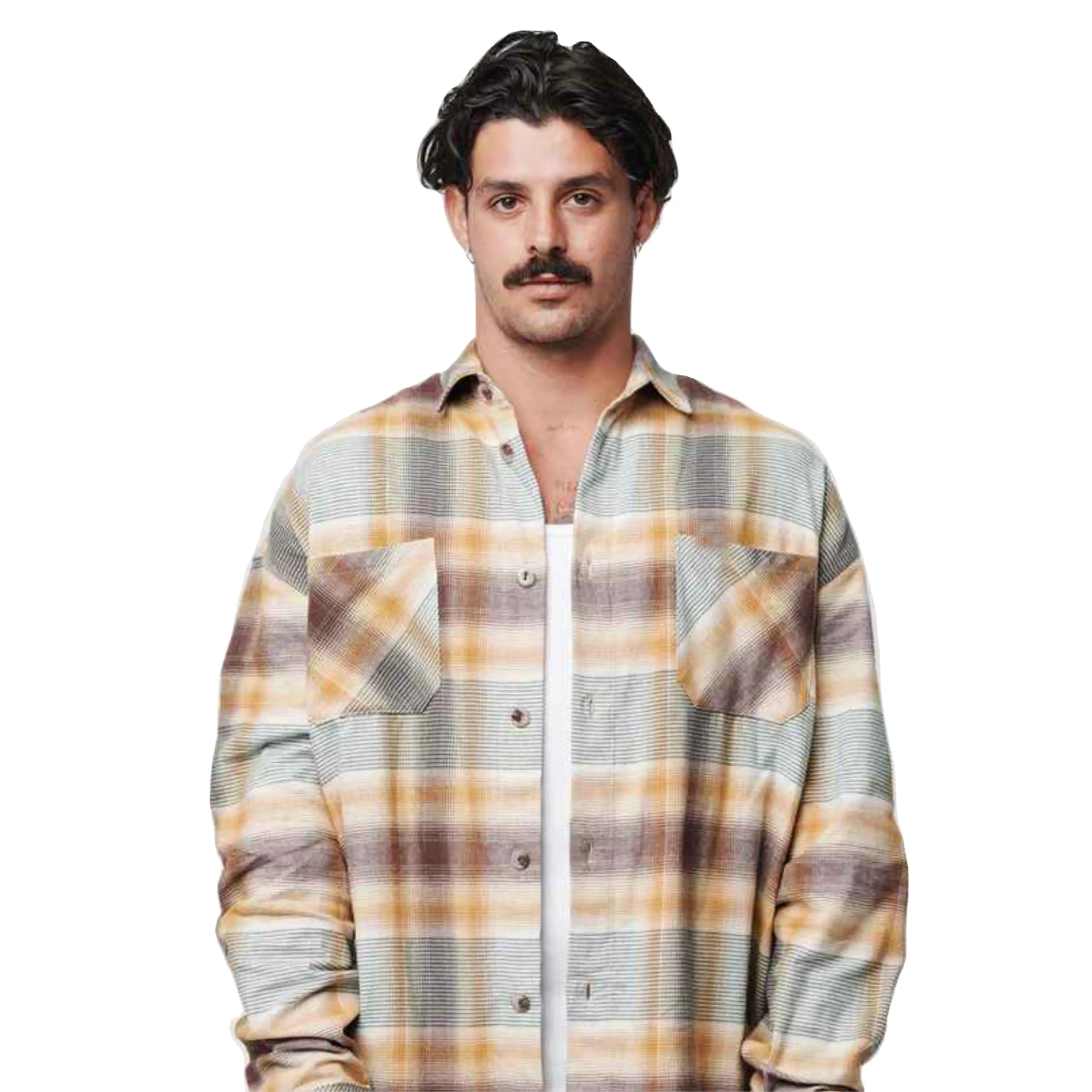 Hot Sale Mens Fashion Button Up Flannel Shirts Heavyweight Checked Plaid Unisex Shirt For Boys