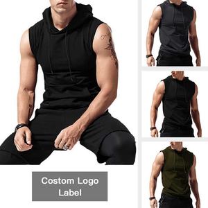 Camiseta sin mangas de entrenamiento de algodón 100% con capucha informal para hombre, Chaleco de punto transpirable de secado rápido para culturismo - Product Image 5