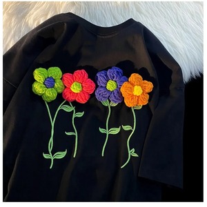 T-shirts <b>Women</b> 2024 Summer New Sweet Flower Cotton Tops Casual Breathable Short O-Neck Loose Girls Tees Short <b>Sleeve</b> - Product Image 6