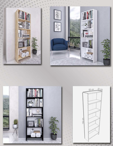 Lagom, librería independiente moderna de MDF de 5 niveles, organizador de almacenamiento de madera estrecho con respaldo cerrado para el hogar, la oficina o la sala de estar - Product Image 2