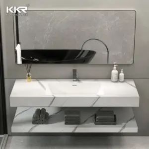 Lavabo lavello in marmo commerciale lavandino per bagno con 2 rubinetti floating vanity bagno doppio lavandino