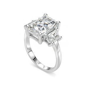 4.44 TCW Radiant Cut Moissanite Three Stone <b>Vintage</b> Engagement <b>Ring</b> 14k Solid White <b>Gold</b> Tishya Diamond - Product Image 6