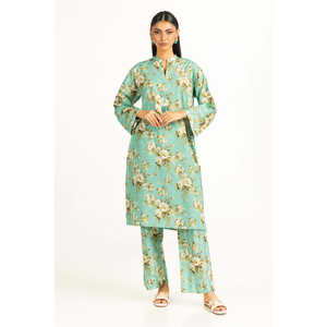 Ensemble coordonné décontracté pour femmes en tissu crêpe vert marine imprimé, taille XXS, tenue 2 pièces pour le printemps/été - Product Image 6