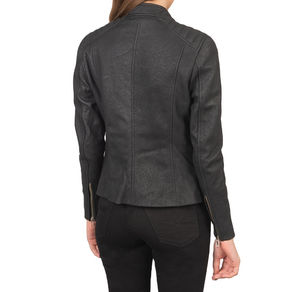 แจ็คเก็ตหนัง PU ผู้หญิงขายส่ง พร้อมโลโก้สั่งทำ แขนยาว ซิป แจ็คเก็ตมอเตอร์ไซค์ สำหรับแฟชั่นฤดูใบไม้ร่วงและฤดูหนาว - Product Image 2