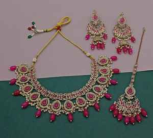 <b>Indian</b> Design Traditional Fashionable Motipearl & Drop Gold Plated Fancy Earring Maagtika Necklace <b>Set</b> & <b>Jewellery</b> <b>Set</b> - Product Image 5