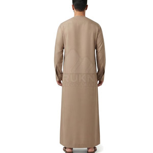 Nouvelle conception de Kandura émirati en coton pour hommes, style classique Thobe arabe sans col, avec franges sur le devant, respirant, léger, longueur cheville - Product Image 2