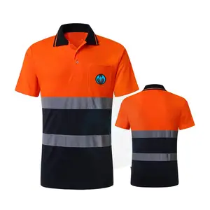 Polo短亮定制标志男士工作服长袖工作t恤安全反光t恤