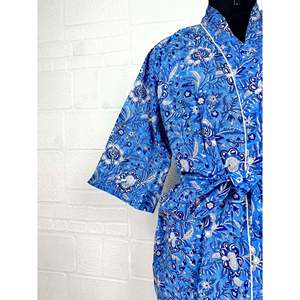 Boho Cotton <b>Kimono</b> Hand-Printed Floral Butterfly Pattern Lightweight Indian House Robe for <b>Beach</b> Vacation ODM Supply - Product Image 3