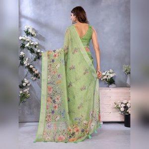 Sari Profesional Verde Lima con Estampado Floral GG-412, Tejido de Muselina que Agrega un Toque Encantador - Product Image 2