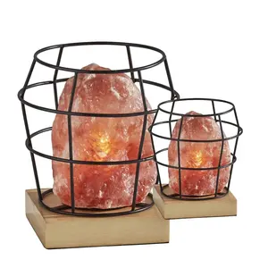 Jaula de hierro negro de alta calidad con lámpara de sal de forma natural Rosa Embalaje individual-Producto artesanal natural - Product Image 3