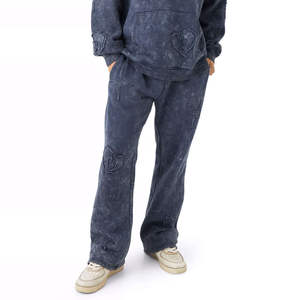 Ensemble de survêtement à capuche brodé en denim délavé de qualité supérieure pour hommes, jogging surdimensionné, ensemble de survêtement en molleton d'hiver, streetwear, fabrication sur mesure, vente en gros - Product Image 4