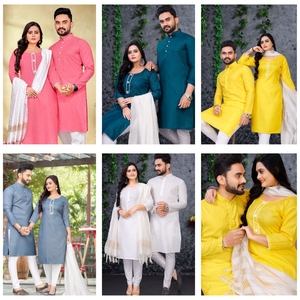 Tela de algodón flameado puro para adultos Vestido indio y pakistaní Combo Forro de tejido plateado Kurti Kurta festivo para ocasiones especiales - Product Image 5