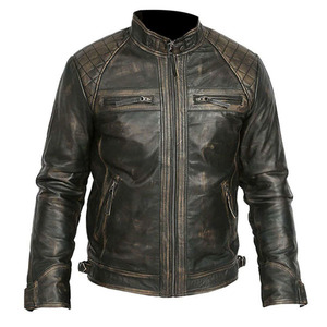 Veste en cuir pour homme, design tendance 2024, effet vieilli, noir, vintage, motard, rétro, café racer - Product Image 1