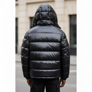 Veste bomber noire de style streetwear en gros 2026, imperméable, logo personnalisable sur le devant, rembourrage en coton, manteau d'hiver pour homme avec capuche - Product Image 4