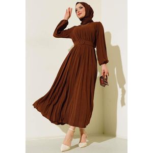 Vestido plisado ayrobin con cinturón marrón - Product Image 4