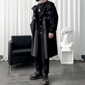 Novo Trench coat Blusão dos homens Patchwork Cor Médio Longo <span class=keywords><strong>Trenchcoat</strong></span> Coreano Moda Coberto Botão Masculino Com Capuz Trench Jacket