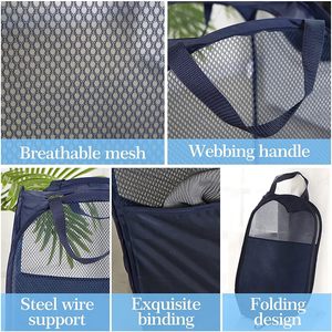 Ensemble de paniers à linge en maille, noir/blanc/bleu, poignées durables, pliables, construction en maille robuste, idéal pour les enfants - Product Image 4