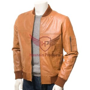 แจ็คเก็ตบอมเบอร์หนังแท้สำหรับผู้ชายคุณภาพระดับพรีเมี่ยมขนาดพอดีปรับแต่งได้และมีสไตล์ทำด้วยมือด้วยหนังแท้ - Product Image 1