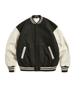 Veste universitaire vintage en laine et cuir à manches longues avec poche brodée, veste de baseball pour homme, automne-hiver - Product Image 1