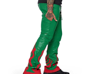 Personnalisé taille haute patchwork vintage pu faux cuir vêtements de rue élégant empilé hommes pantalons en cuir 2025 - Product Image 2