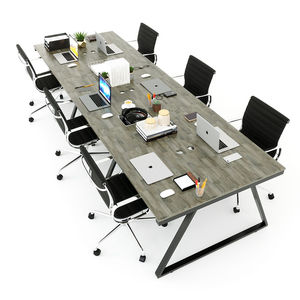 โต๊ะทำงานแบบคลัสเตอร์ 6 ชิ้น รุ่น Contemporary Trapeze II Concept ขนาด 360x120 ซม. รุ่น HBTH015 ทำจากไม้เมลามีนพร้อมโครงเหล็กสแตนเลส เฟอร์นิเจอร์สำนักงาน - Product Image 4