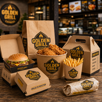PACK Emballages jetables en carton pour Drive-Thru et à emporter : Boîte à hamburger, Boîte à burger, Emballage pour restauration rapide, Boîte à poulet, Boîte à frites, Boîte à gable