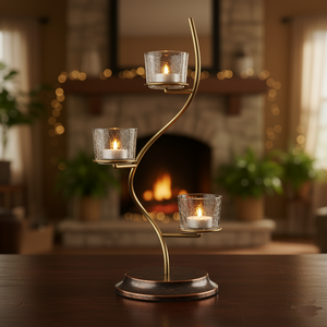 Porte-bougie en aluminium coûteux, style T-light, pilier avec ensemble de 3 bougeoirs en verre, finition bronze, porte-bougie artisanal pour bougie chauffe-plat - Product Image 5