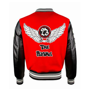 Wholesale Men's Varsity Jackets <b>Red</b> <b>Wool</b> Body Leather Sleeve Fashionable Embroidery Logo Lettermen Baseball Varsity Jacket - Product Image 2