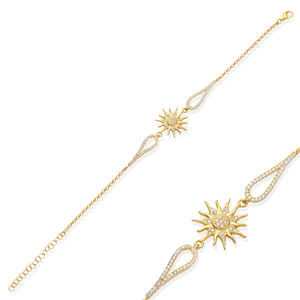 Bracelet à breloques en forme de pierre de zircon clair de conception solaire, tendance pour femmes, certifié, vente en gros, fabrication turque, argent sterling 925 - Product Image 1