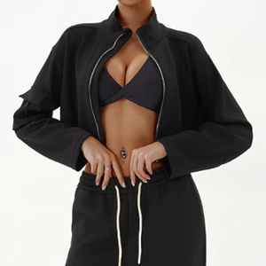 Ropa informal para mujer, sudadera recortada para correr, conjuntos de sudaderas con capucha, sudaderas con cremallera completa, chándales cortos - Product Image 5