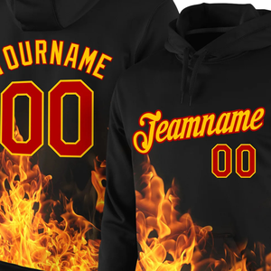 เสื้อสเวตเตอร์สวมหัวแบบมีฮู้ดพิมพ์ลายเปลวไฟสีดำเสื้อกีฬาพิมพ์โลโก้ตามสั่งจากโรงงาน - Product Image 2