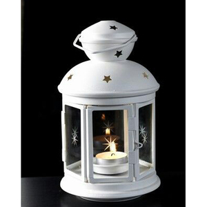 Lanterne en métal tendance pour la décoration de la maison et du jardin, lampe votive décorative artisanale pour l'extérieur et l'intérieur, récipient à bougie, couleur blanche - Product Image 5