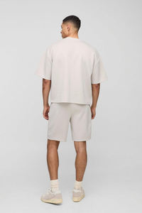 Conjuntos de pantalones cortos y camisetas de calle 100% algodón con logotipo personalizado de gran tamaño Boxy Fit Twin Set para hombres - Product Image 5