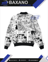 Vestes pour hommes unisexes, veste bomber d'hiver à imprimé manga anime, streetwear, veste zippée, veste de pilote, noir et blanc, graphisme 3D sur le devant