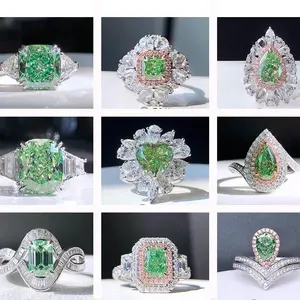 Bague et pendentif en or 18 carats avec diamant vert de laboratoire taille coussin 2 carats, certifié IGI, plaqué rhodium, pour mariage et fiançailles, vente en gros - Product Image 3