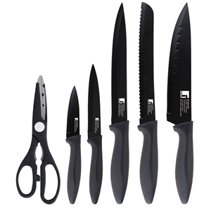 Juego de cuchillos y tijeras Bergner OSAKA de 5 piezas en acero inoxidable, negro - Product Image 1