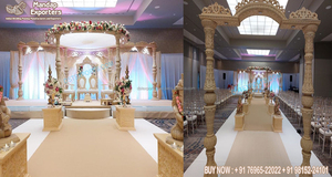 Mandap de Fibra Tallada Dorada con Diseño Elegante, Decoración de Boda del Sur de Asia, Arreglo de Mandap, Estilo Exquisito, Mandapam Cuadrado, EE. UU. - Product Image 3