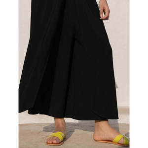 Pantalon palazzo évasé taille haute - Pantalon enveloppant en mélange de chiffon respirant - Product Image 4